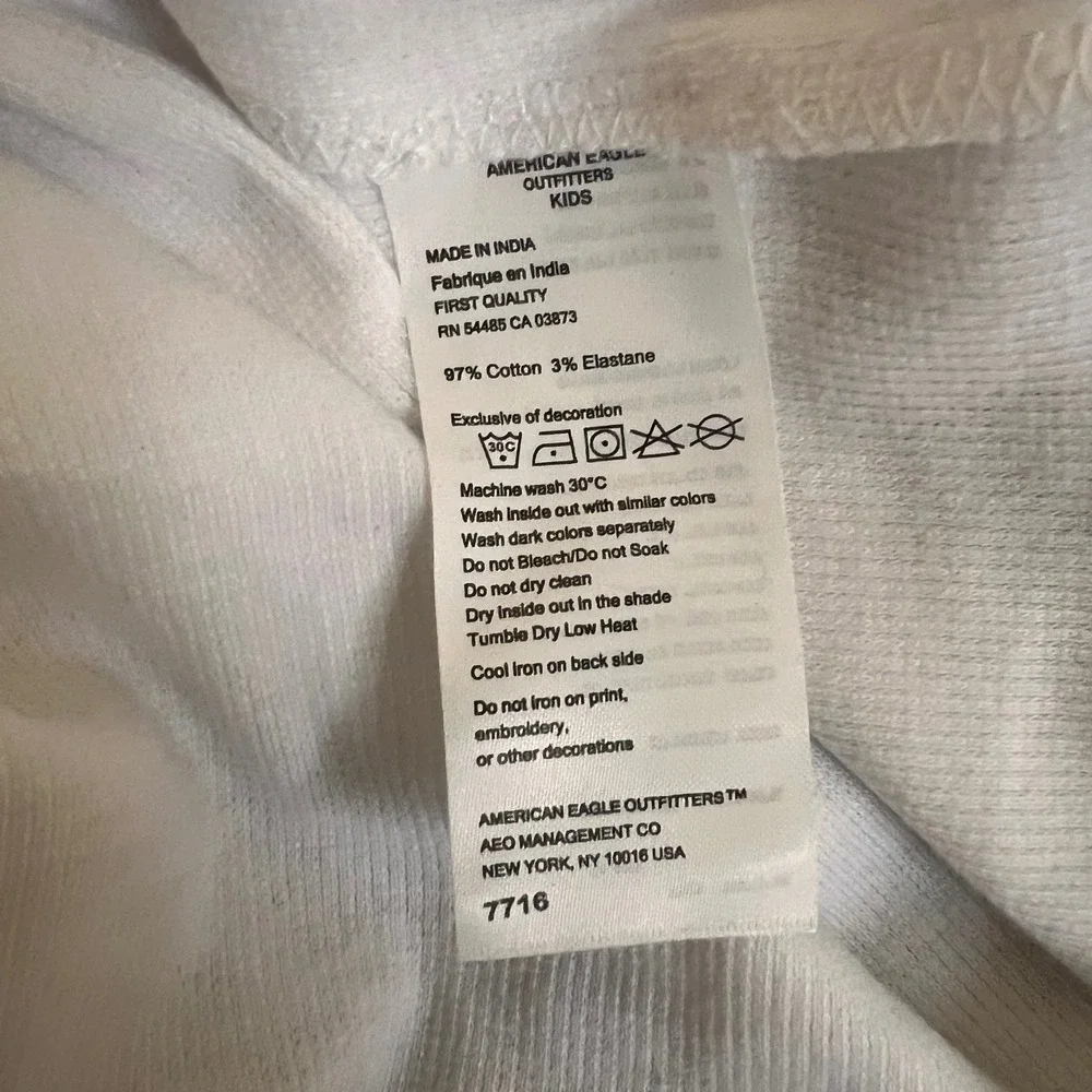 American Eagle Kids White Butterfly Graphic Ribbed‎ Lettuce Hem Crop Top Size 12